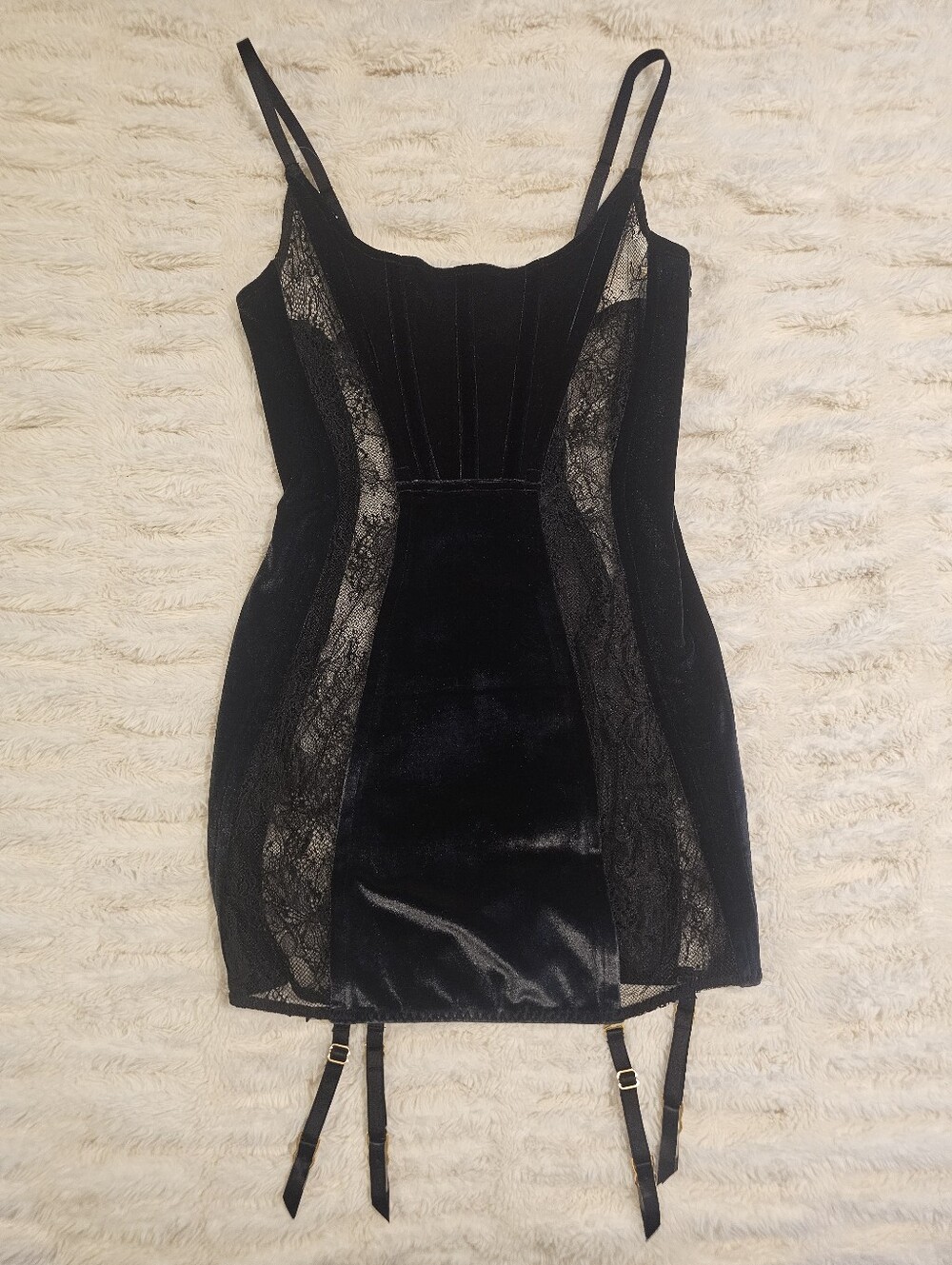Victoria's Secret Black Velvet Slip With Built In Garter Straps Small